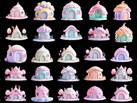 108 Transparent Fantasy Cartoon Huts Game Asset CG Textures