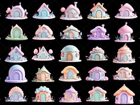 108 Transparent Fantasy Cartoon Huts Game Asset CG Textures