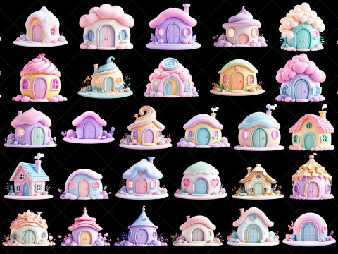 108 Transparent Fantasy Cartoon Huts Game Asset CG Textures