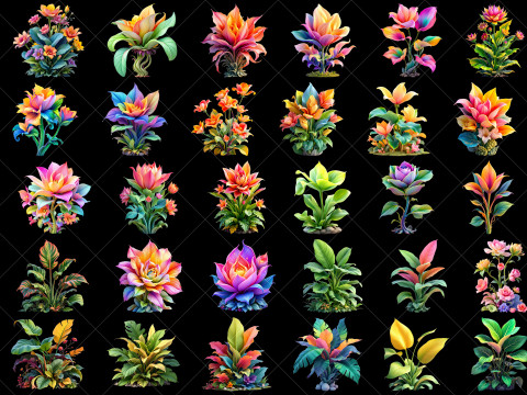 112 Transparent Fantasy Plant Game Assets Texturas CG