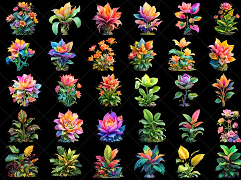 112 przezroczystych zasob&oacute;w gier fantasy o roślinach CG Tekstury