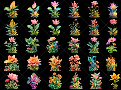 112 przezroczystych zasob&oacute;w gier fantasy o roślinach CG Tekstury