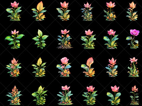 112 przezroczystych zasob&oacute;w gier fantasy o roślinach CG Tekstury
