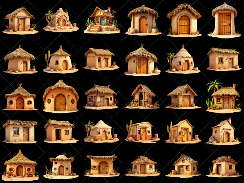 114 Risorse di gioco trasparenti Fantasy Desert Hut CG Textures