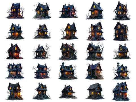 131 Transparent Fantasy Witch Horror Huts Game Asset CG Dokuları
