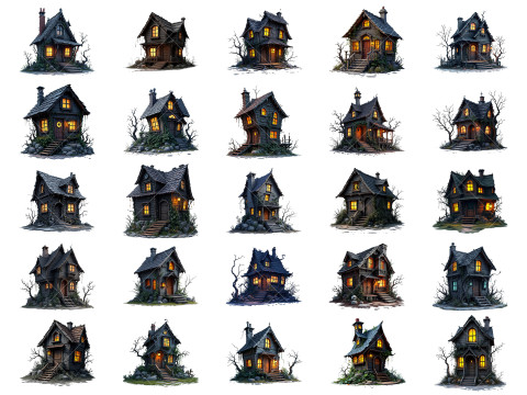 131 Transparent Fantasy Witch Horror Huts Game Asset CG Dokuları