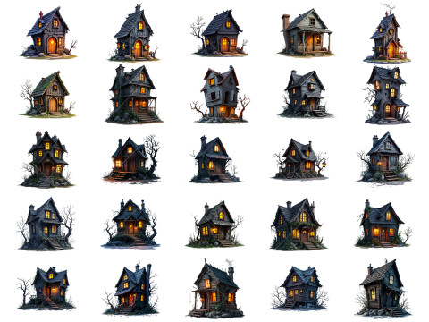 131 Transparent Fantasy Witch Horror Huts Game Asset CG Dokuları