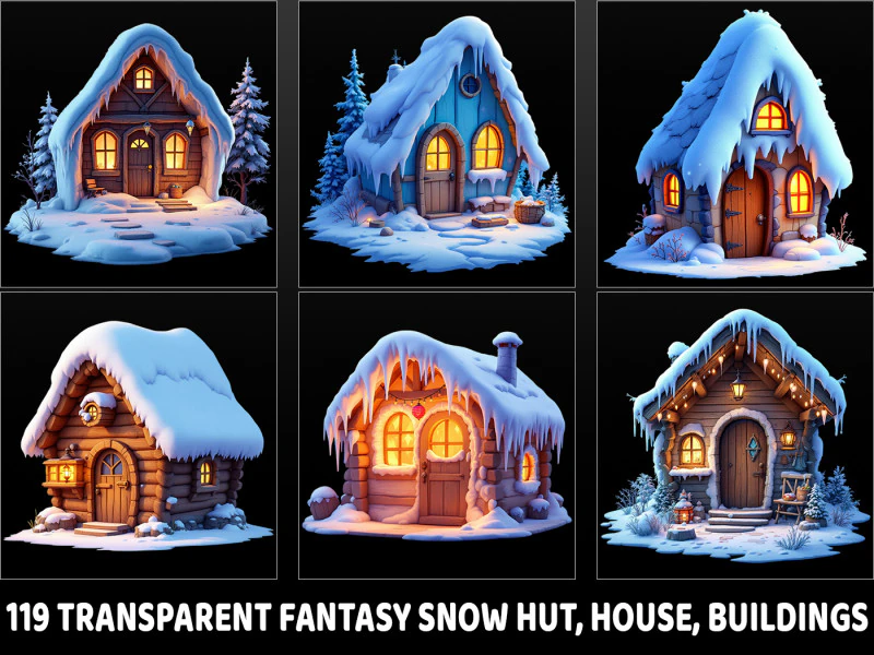 119 Transparent Fantasy Snow Hut House Building Game Asset CG Textures .c4d .max .obj .3ds .fbx .stl .blend 