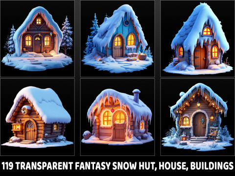 119 Transparent Fantasy Snow Hut House Building Game Asset Texturas CG