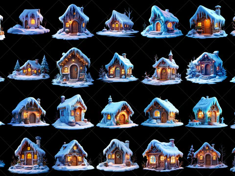 119 Transparent Fantasy Snow Hut House Building Game Asset CG Textures