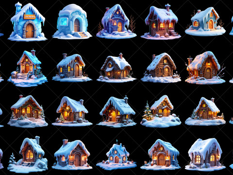 119 Transparent Fantasy Snow Hut House Building Game Asset CG Dokuları