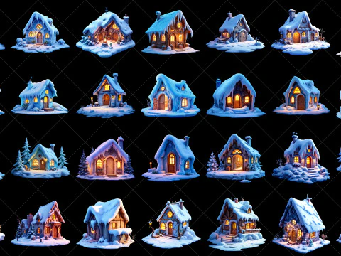119 Transparent Fantasy Snow Hut House Building Game Asset CG Textures