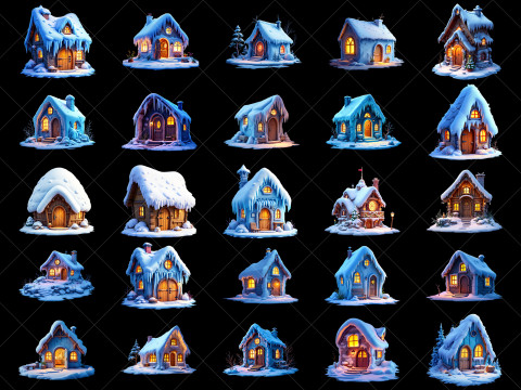 119 Transparent Fantasy Snow Hut House Building Game Asset CG Dokuları
