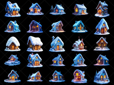 119 Transparent Fantasy Snow Hut House Building Game Asset CG Textures
