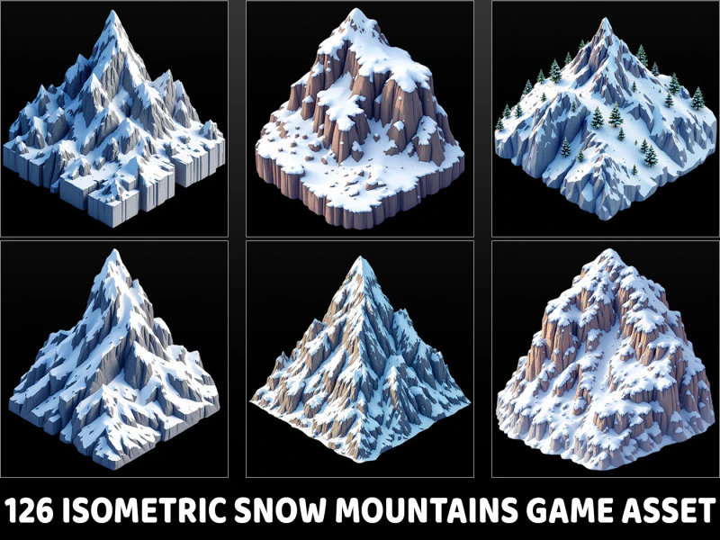 126 Risorse di gioco Montagne innevate isometriche CG Textures .c4d .max .obj .3ds .fbx .stl .blend 