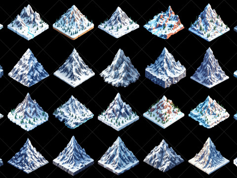 126 Isometric Snow Mountains Game Asset CG Textures