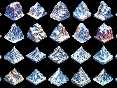 126 Isometric Snow Mountains Game Asset CG Textures