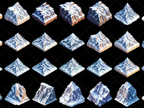 126 Isometric Snow Mountains Game Asset CG Textures
