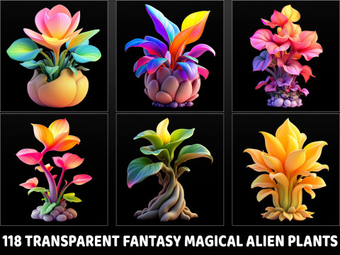 118 Transparent Fantasy Magical Alien Plants CG टेक्स्चर्स