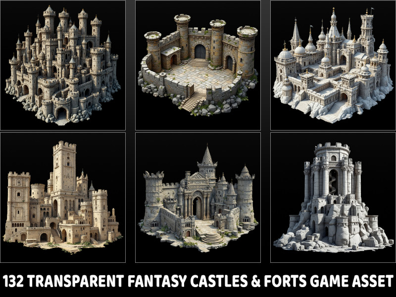 132 Transparent Fantasy Castle Fort Game Asset CG Texturen .c4d .max .obj .3ds .fbx .stl .blend 