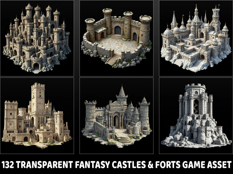 132 Ativo de Jogo Transparente Fantasy Castle Fort Texturas CG .c4d .max .obj .3ds .fbx .stl .blend