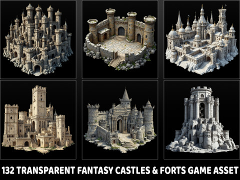 132 Transparent Fantasy Castle Fort Game Asset Texturas CG