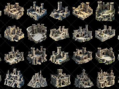 132 Transparent Fantasy Castle Fort Game Asset CG Texturen