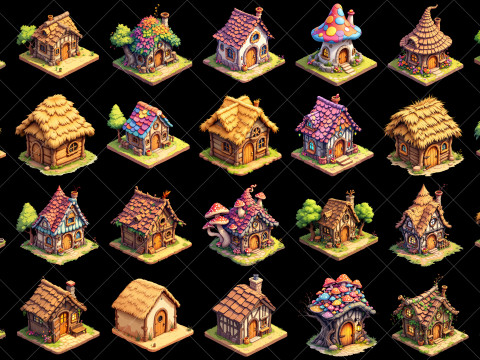 115 Transparent Fantasy Huts House Homes Game Assets CG Текстуры