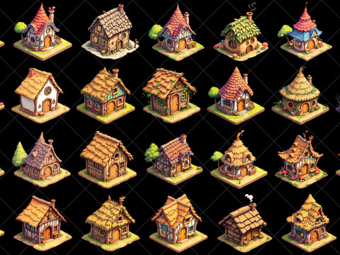 115 Transparent Fantasy Huts House Homes Game Assets CG Текстуры