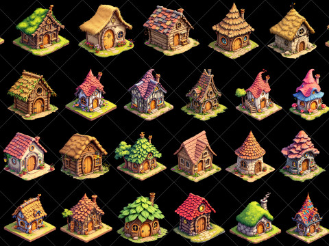 115 Transparent Fantasy Huts House Homes Game Assets CG Текстуры