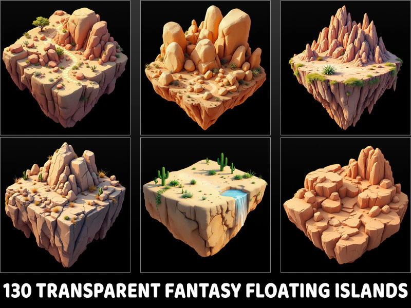 130 Transparent Fantasy Floating Mountain Islands CG Textures .c4d .max .obj .3ds .fbx .stl .blend