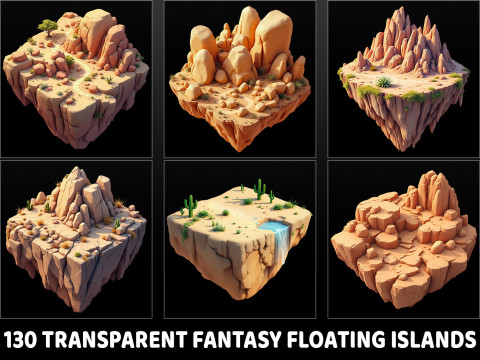 130 Transparent Fantasy Floating Mountain Islands CG Textures