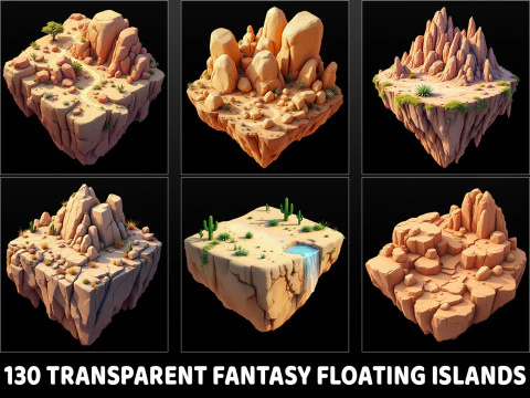 130 przezroczystych pływających g&oacute;rskich wysp fantasy CG Tekstury