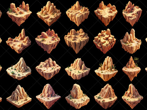 130 Transparent Fantasy Floating Mountain Islands CG 纹理