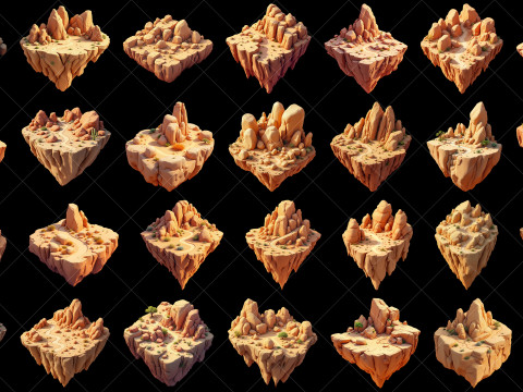 130 Transparent Fantasy Floating Mountain Islands CG 纹理