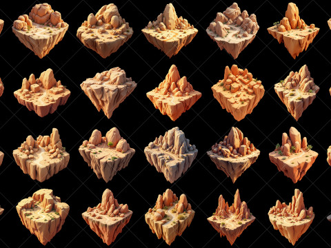 130 Transparent Fantasy Floating Mountain Islands CG 纹理
