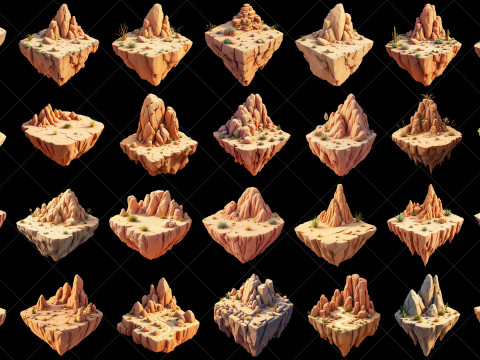 130 Transparent Fantasy Floating Mountain Islands CG 纹理