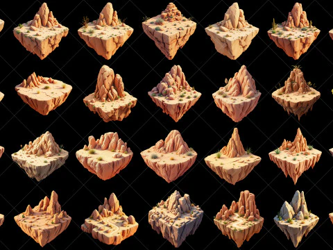 130 Transparent Fantasy Floating Mountain Islands CG Textures