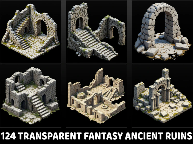 124 Transparent Fantasy Ancient Ruins CG Textures .c4d .max .obj .3ds .fbx .stl .blend 