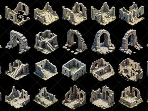 124 Transparent Fantasy Ancient Ruins CG Textures