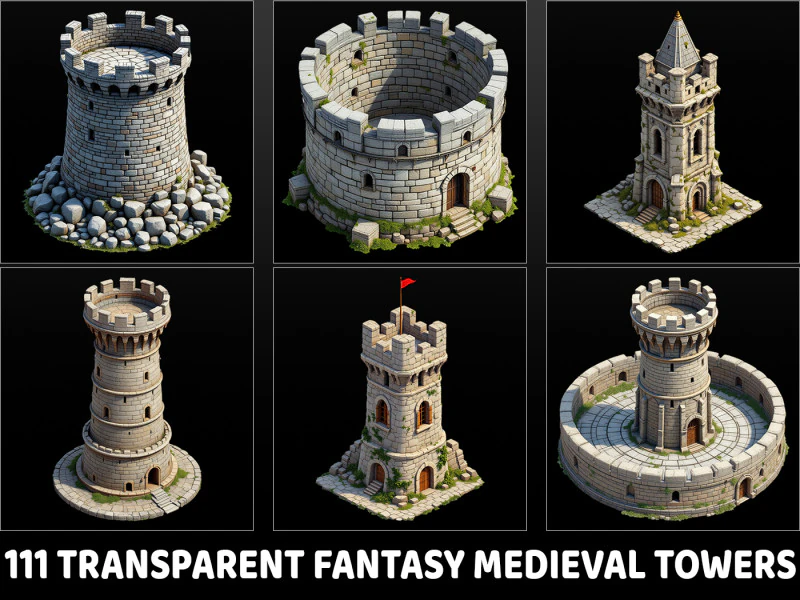 111 Transparent Fantasy Medieval Towers CG Textures .c4d .max .obj .3ds .fbx .stl .blend
