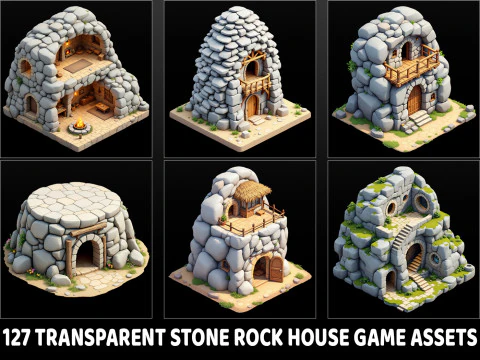 127 Activo del juego Transparent Fantasy Stone Rock House Texturas CG