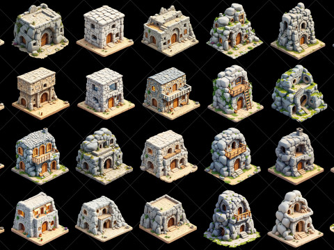 127 Transparent Fantasy Stone Rock House Game Asset CG 텍스쳐