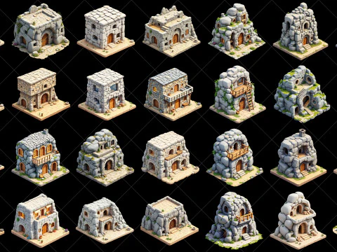 127 Transparentes Fantasy-Stone-Rock-House-Spiel-Asset CG Texturen