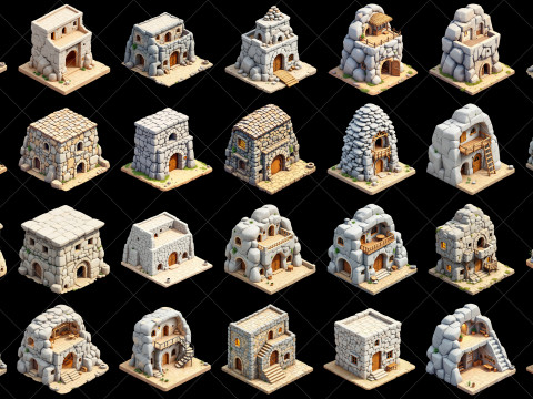 127 Transparent Fantasy Stone Rock House Game Asset CG 텍스쳐