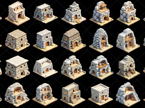 127 Transparentes Fantasy-Stone-Rock-House-Spiel-Asset CG Texturen