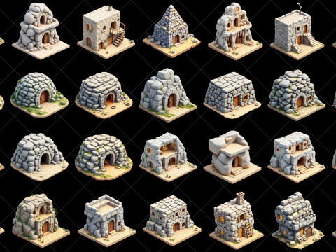 127 Transparent Fantasy Stone Rock House Game Asset CG 텍스쳐