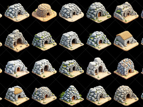 127 Transparent Fantasy Stone Rock House Game Asset CG 텍스쳐