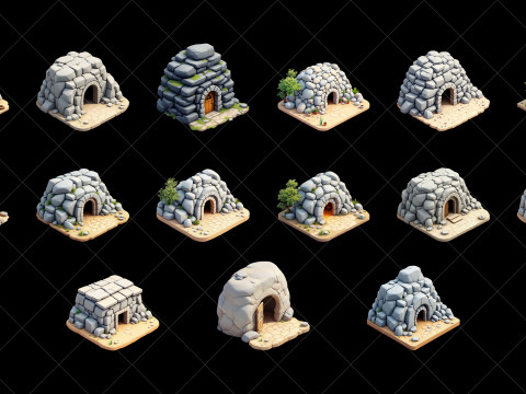 127 Transparent Fantasy Stone Rock House Game Asset CG 텍스쳐