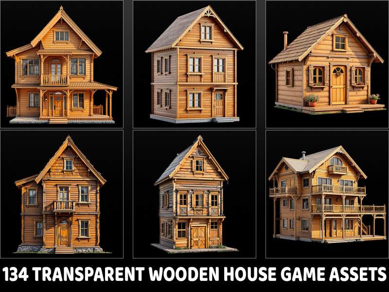 134 Transparent Wooden House Game Asset CG Dokuları .c4d .max .obj .3ds .fbx .stl .blend